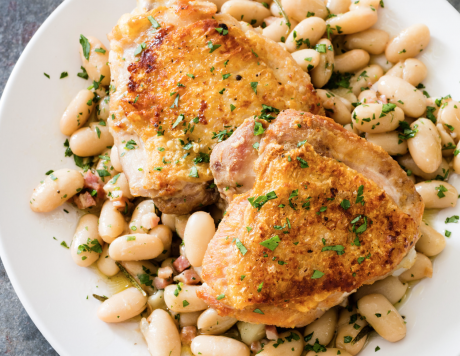 One dish rosemary chicken and white beans