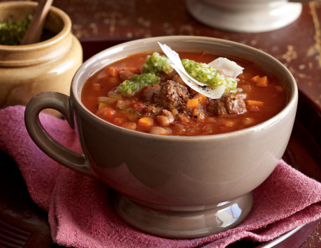 Paprika meatball and borlotti soup